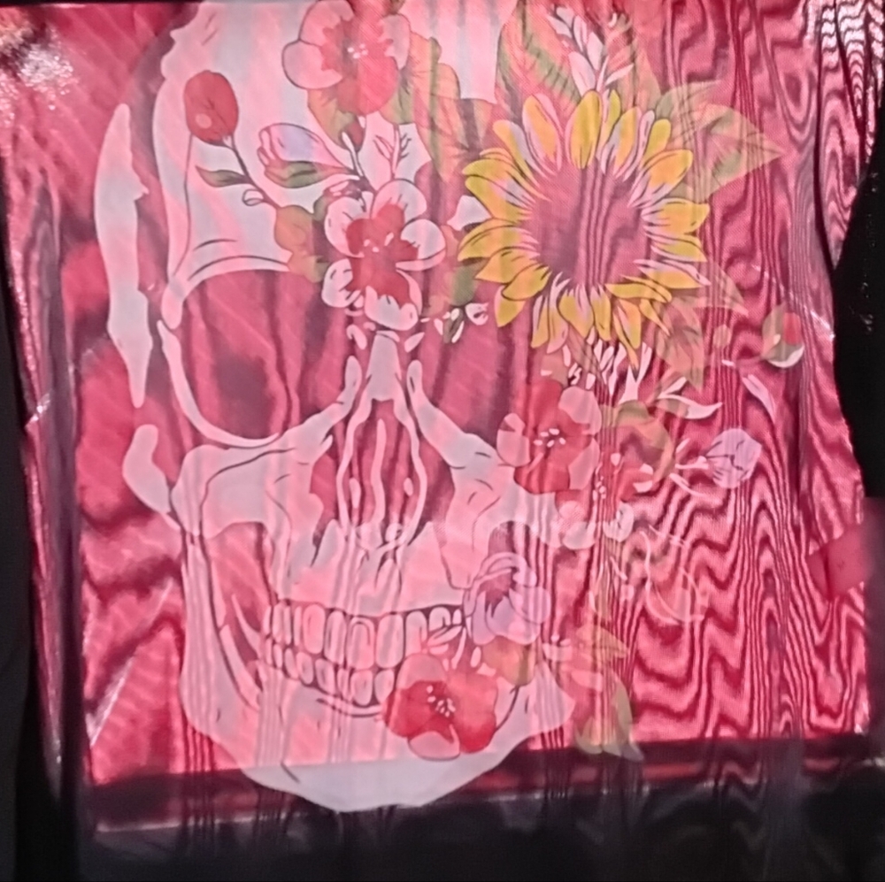 Black Sheer Skull Goth Blouse Size M
